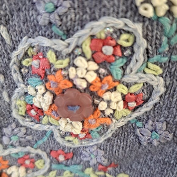 Vintage Women's Cotton Ramie Size Small Embroidered Floral Festival Sweater 3D - Picture 2 of 10